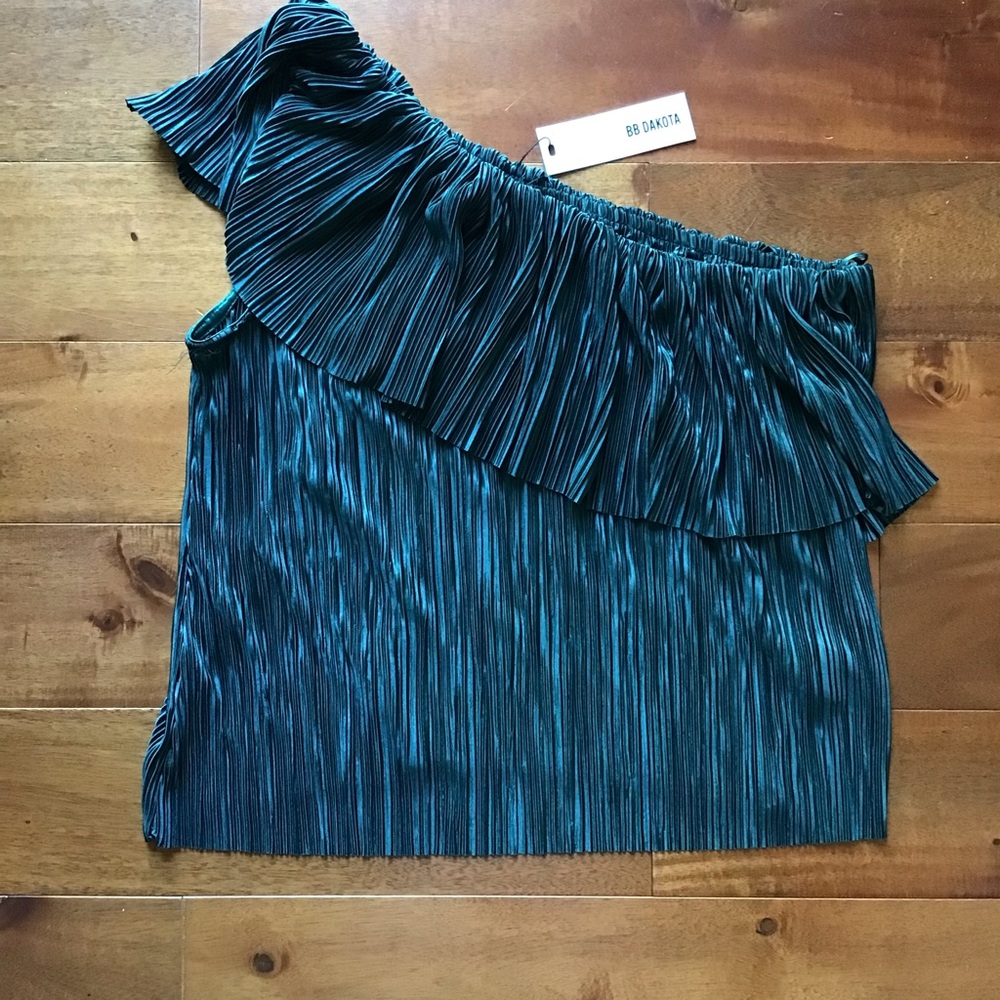 NWT BB Dakota One Shoulder Shimmer Teal Top Sz L